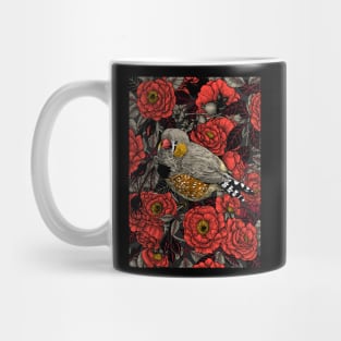 Zebra finch and red rose bush Mug